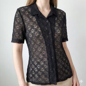 TanJay Black Lace Blouse Size Petite Large